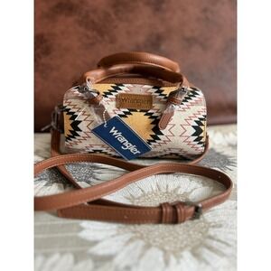 Wrangler Southwestern Aztec Print Barrel Crossbody Bag Brown Western NWT